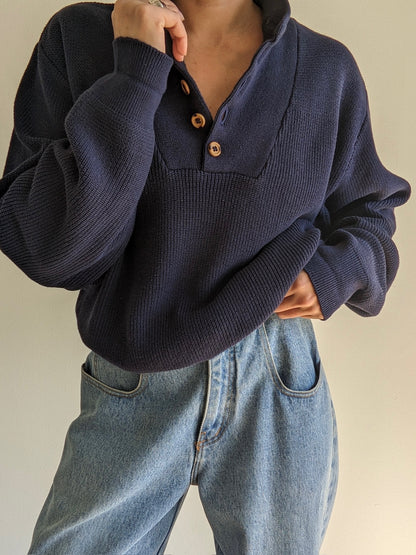 Vintage Navy Cotton Henley