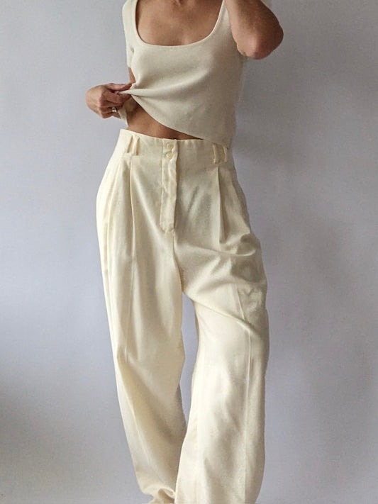 Beautiful Vintage Cream Wool Twill Trousers