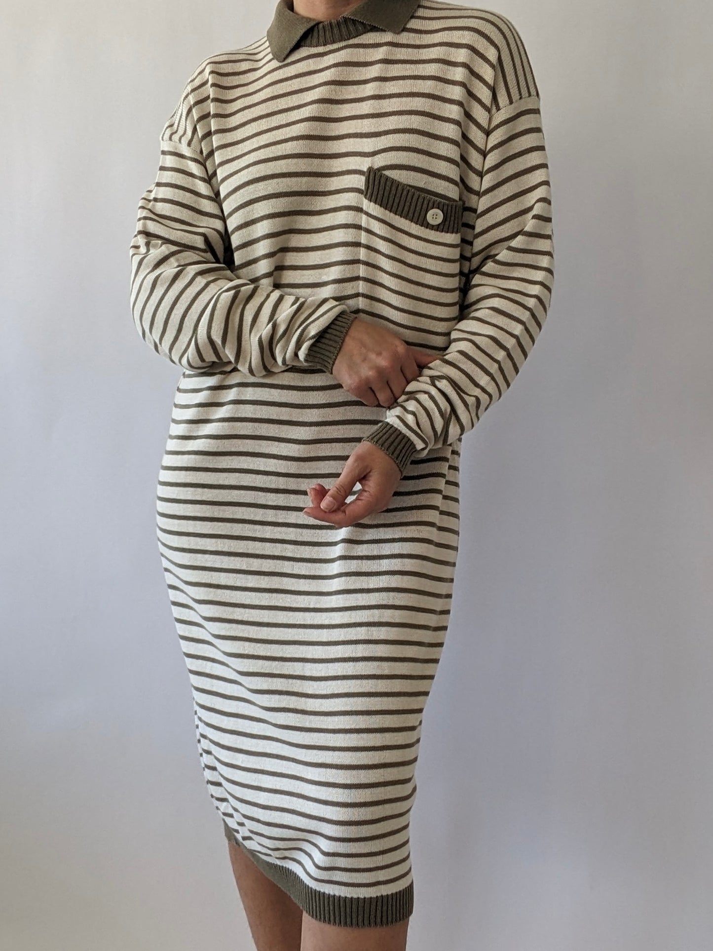 Vintage Olive Striped Knit Dress
