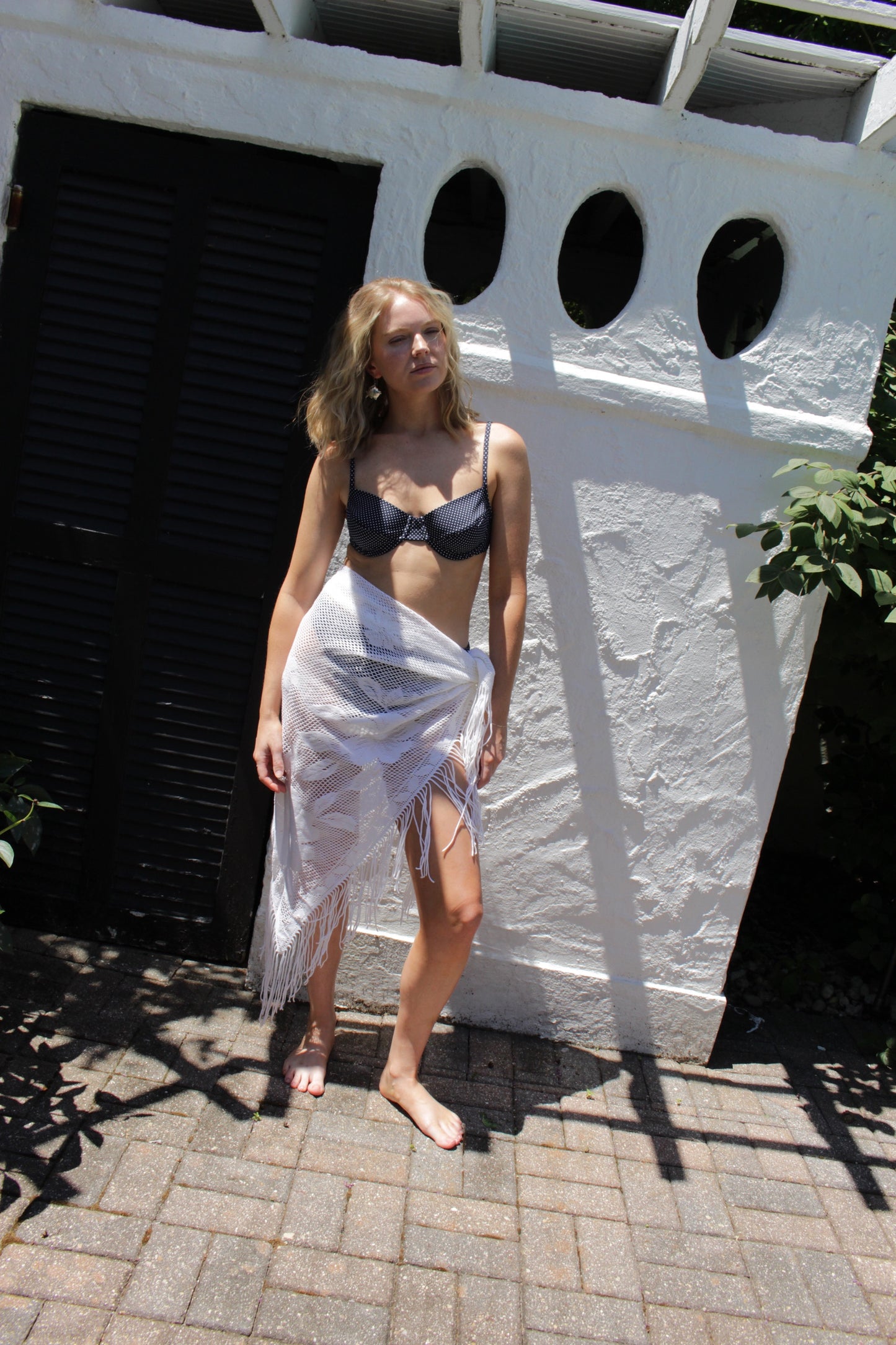 Vintage Ivory Floral Crochet Fringe Shawl