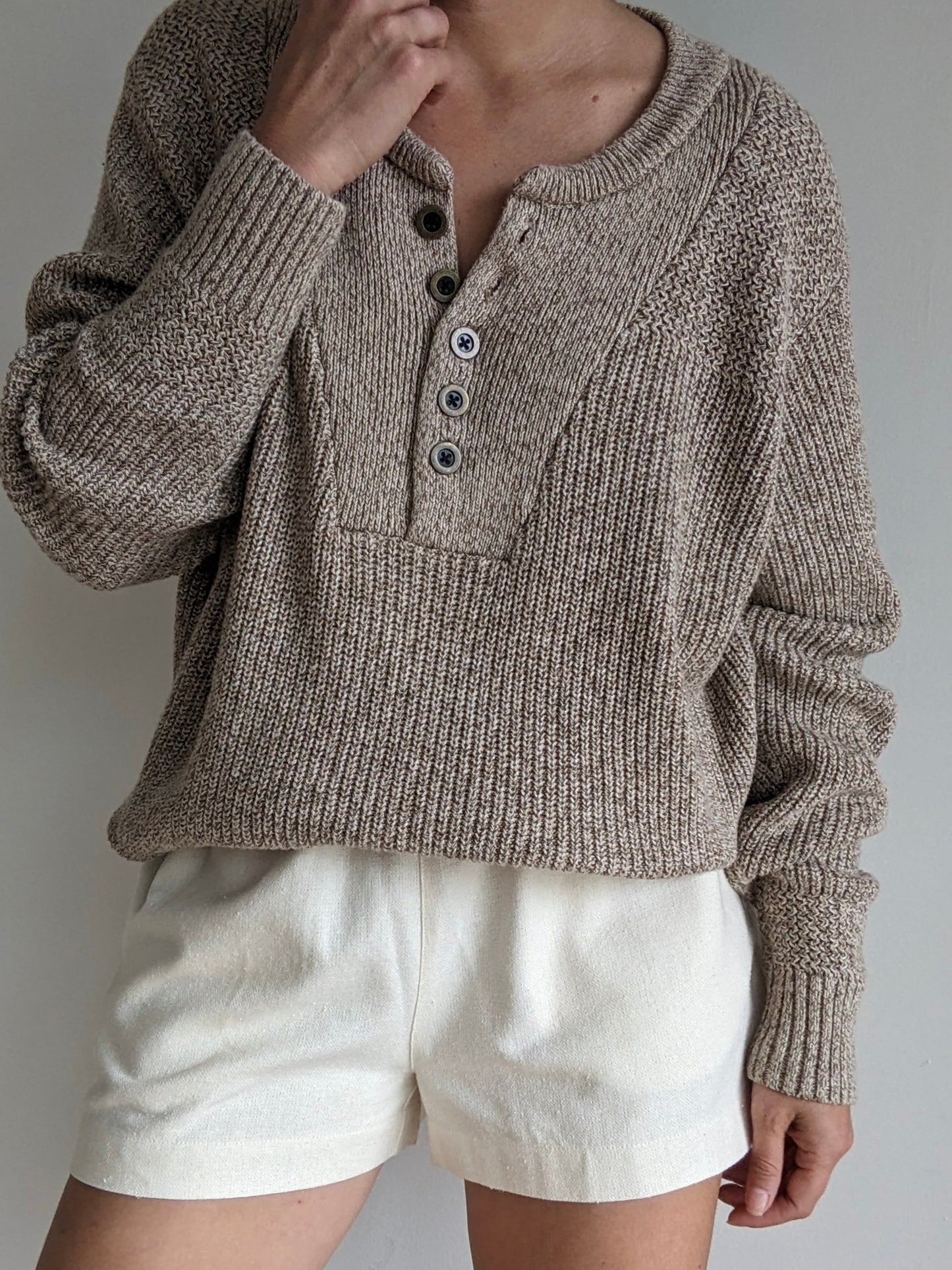 Vintage Marled Almond Cotton Henley