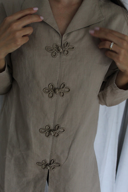 Vintage Sand Linen Frog Closure Tunic