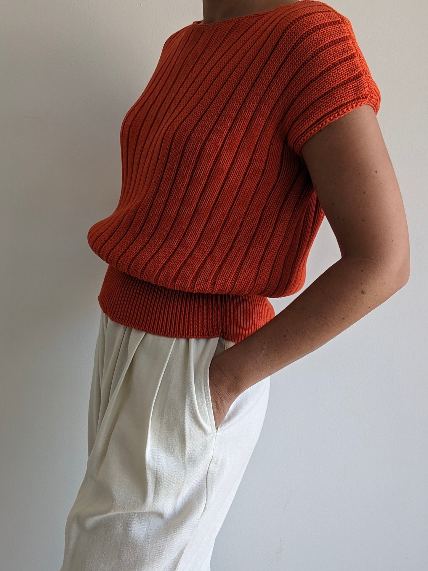 Vintage Persimmon Ribbed Knit Top