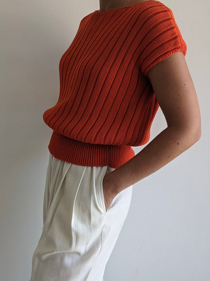 Vintage Persimmon Ribbed Knit Top