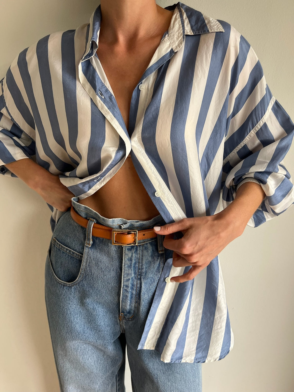Vintage Sky Striped Silk Button Down