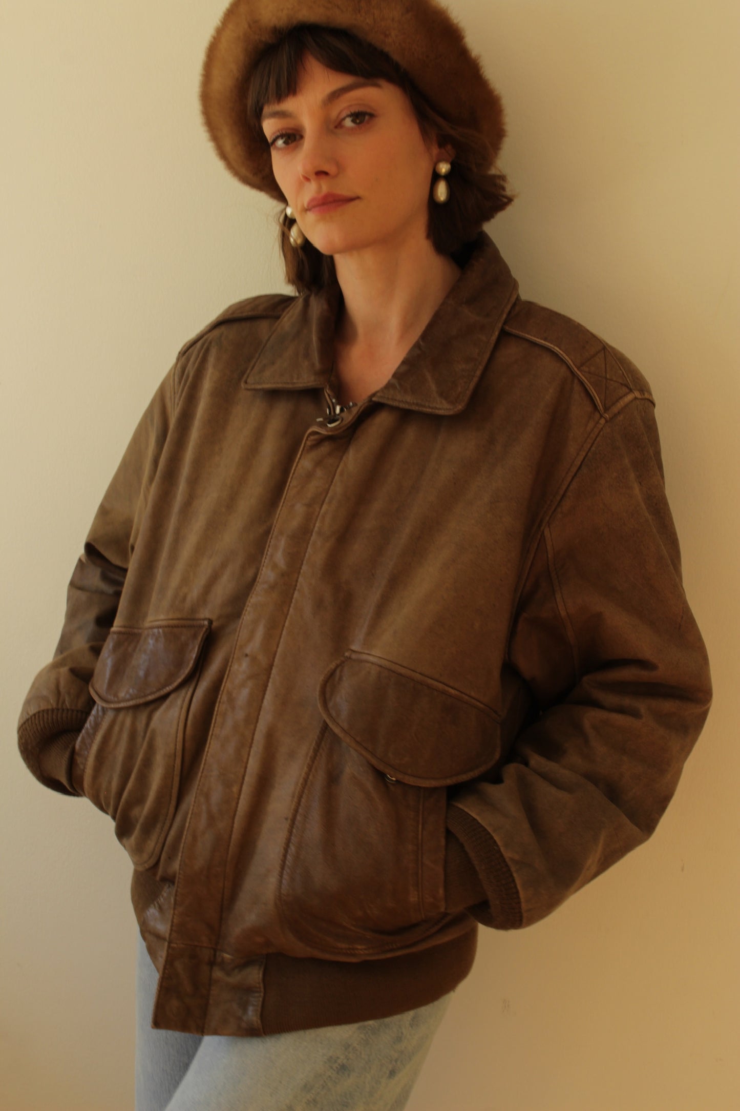 Vintage Faded Cappuccino Leather Bomber