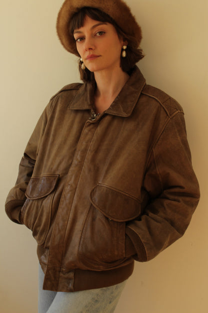 Vintage Faded Cappuccino Leather Bomber