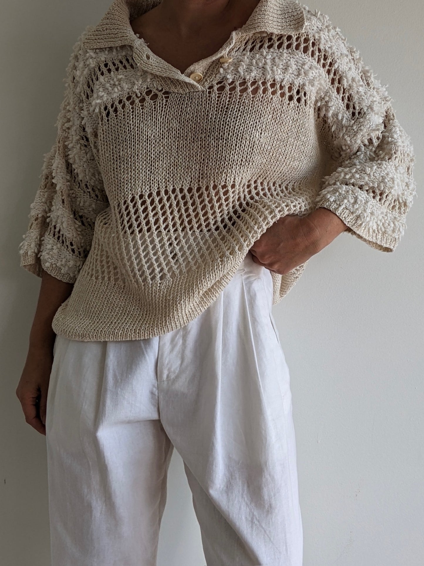 Incredible Vintage Loose-Knit Linen Henley