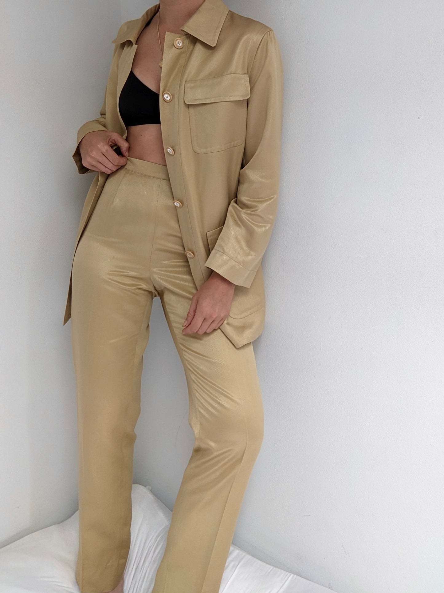 Beautiful Vintage Salvatore Ferragamo Twilled Silk Pant Set