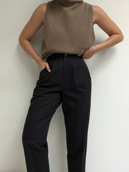 Vintage Midnight Twilled Cotton Trousers