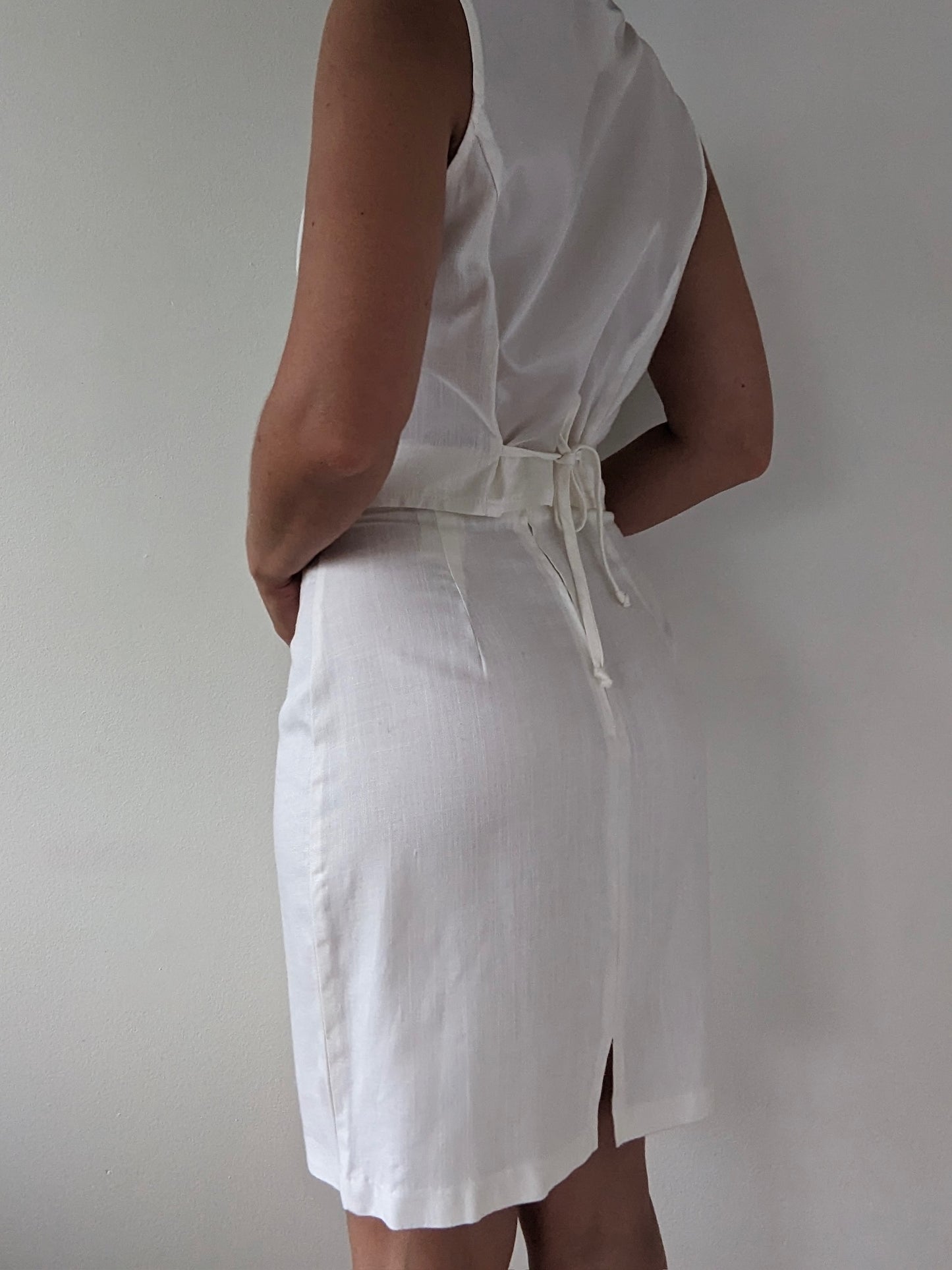 Lovely Vintage Ivory Linen Vest & Skirt Set