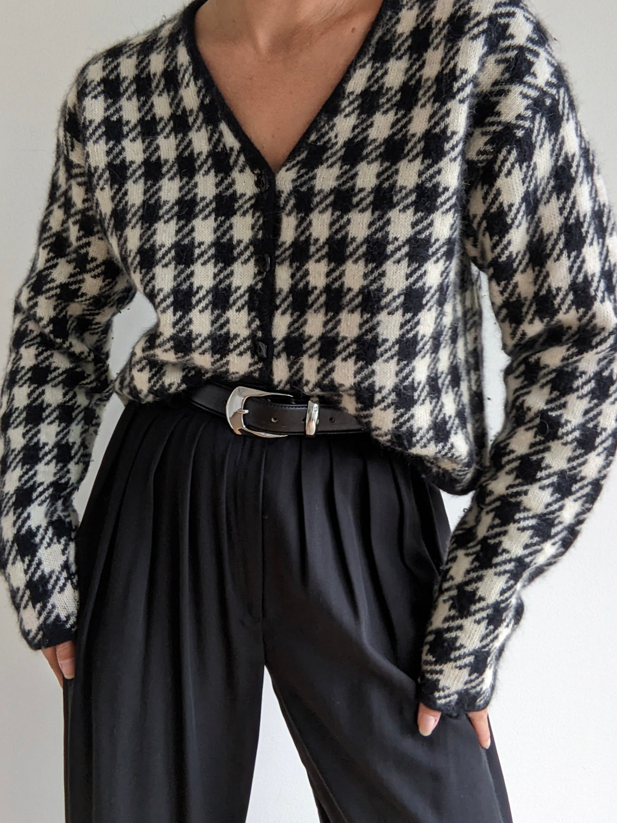 Vintage Houndstooth Angora Cropped Cardigan