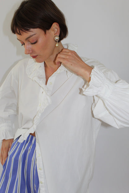 Lovely Vintage White Ruffle Cotton Blouse