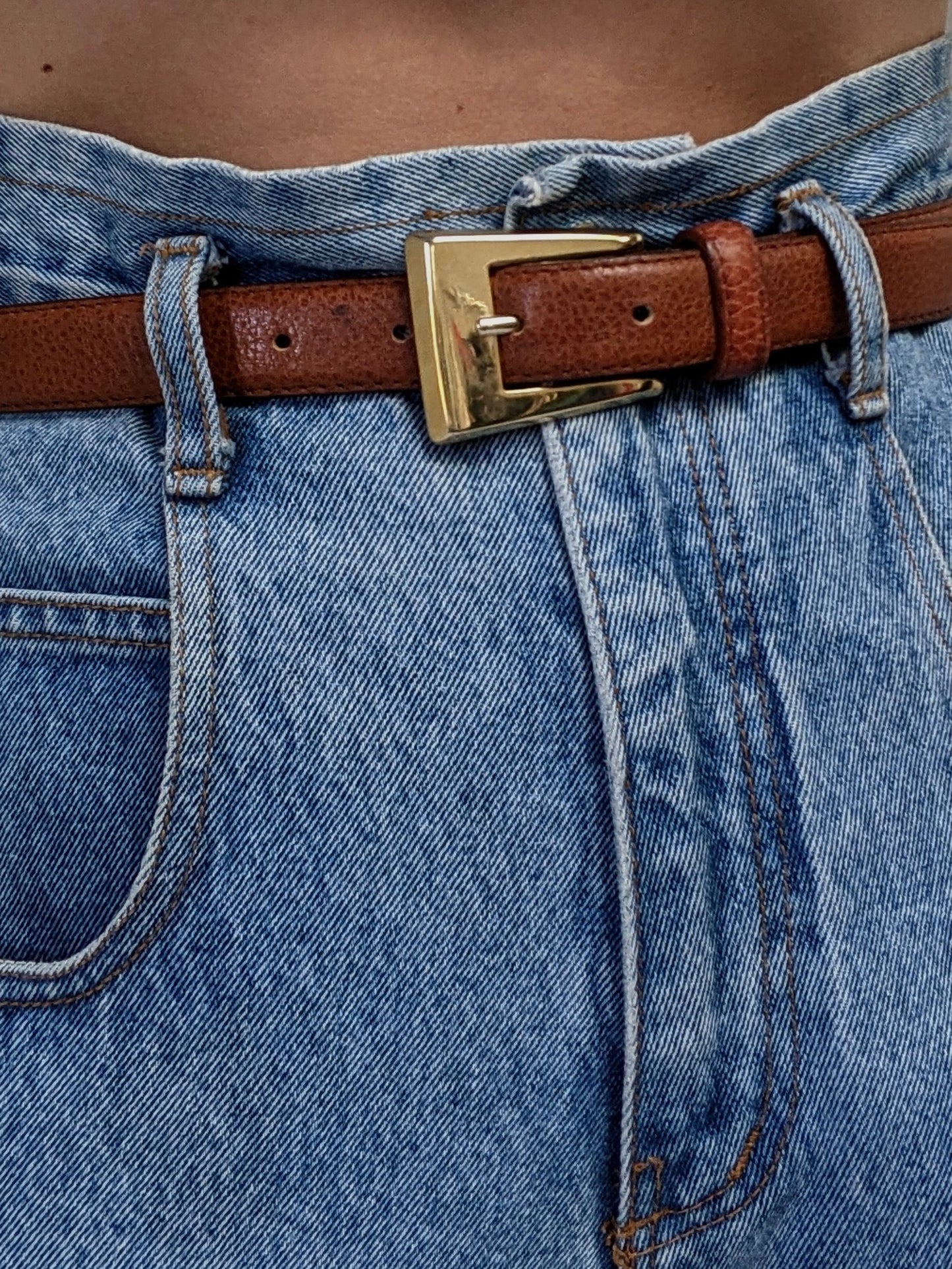 Vintage Cognac Pebbled Leather Belt