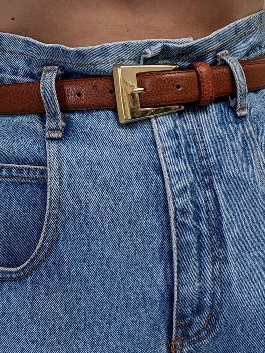 Vintage Cognac Pebbled Leather Belt