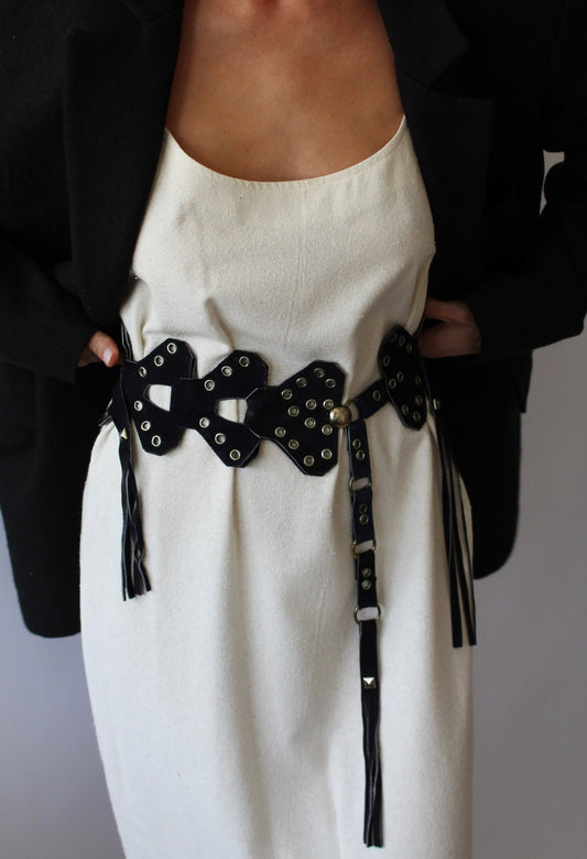 Rare Vintage Midnight Suede Fringe Belt