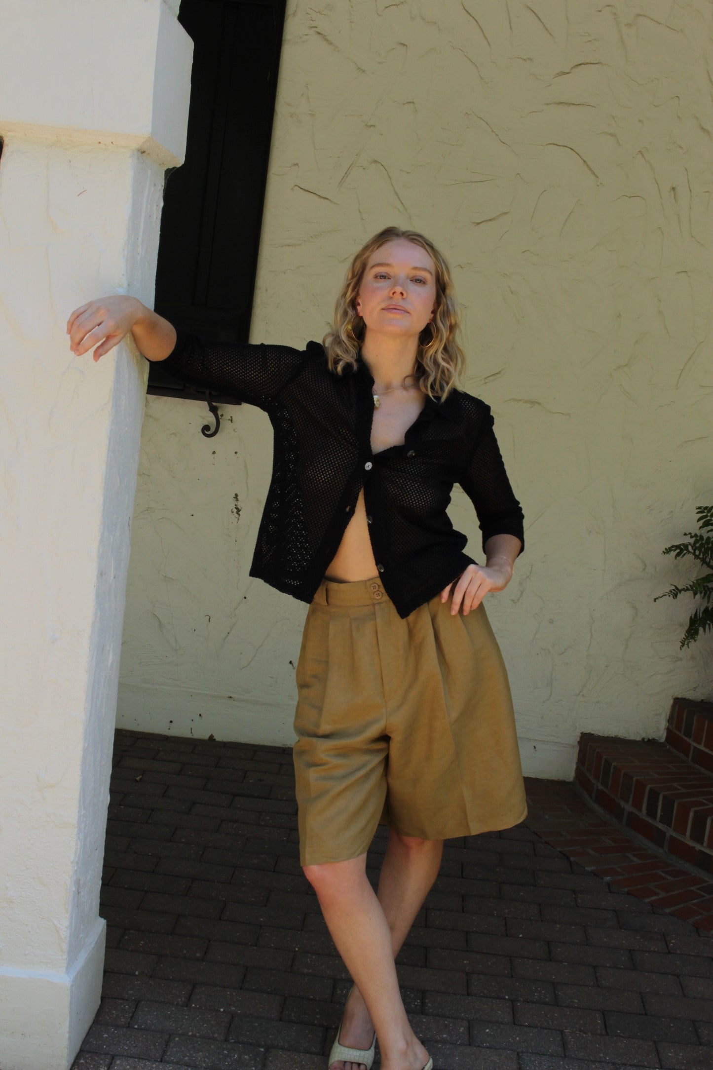 Vintage Onyx Netted Cotton Boxy Button Up