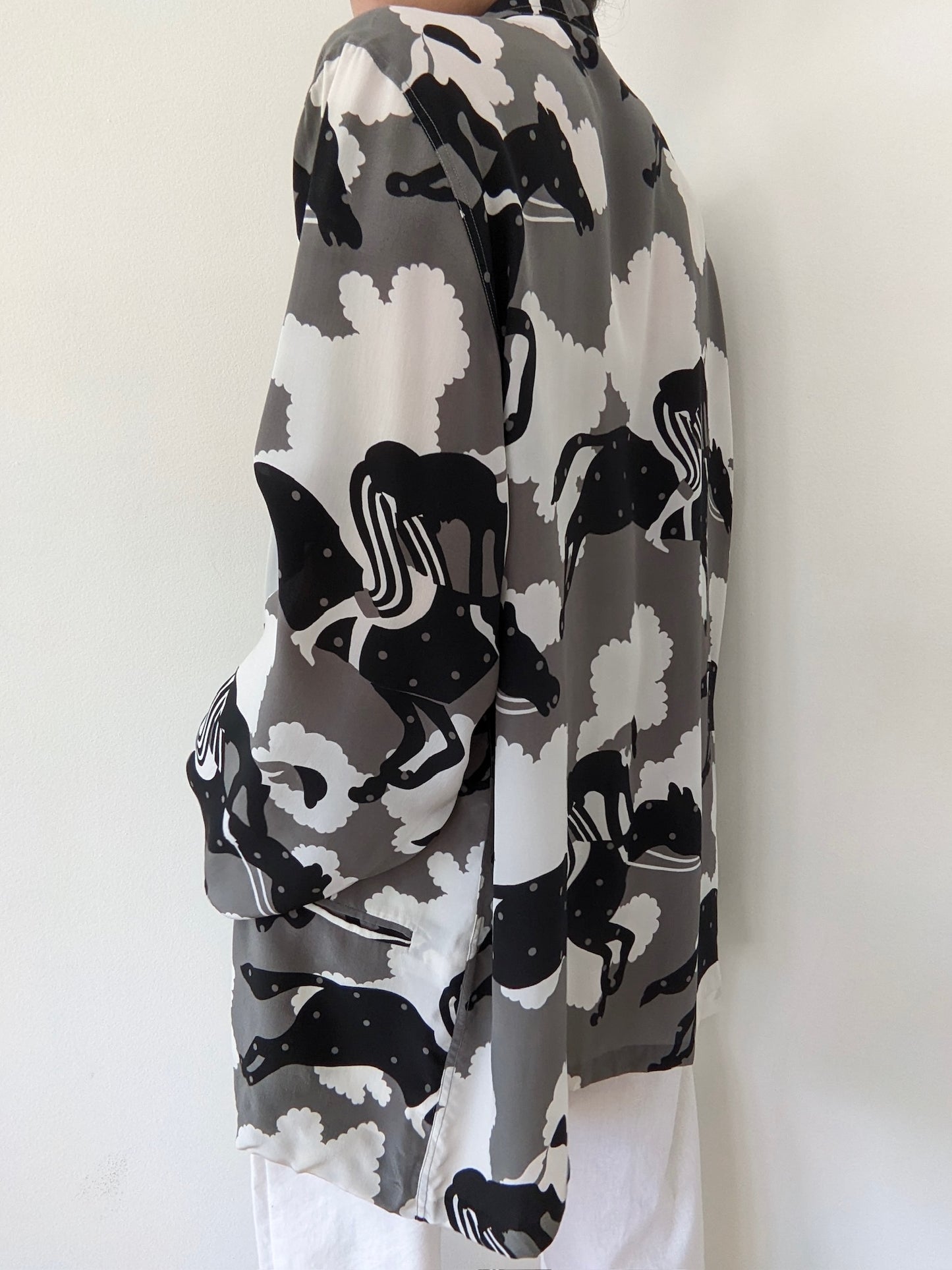 Rare Vintage Equestrian-Themed Silk Open Jacket