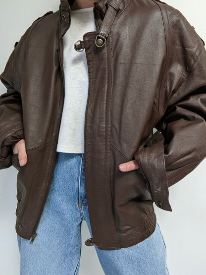 Vintage Espresso Smooth Leather Bomber