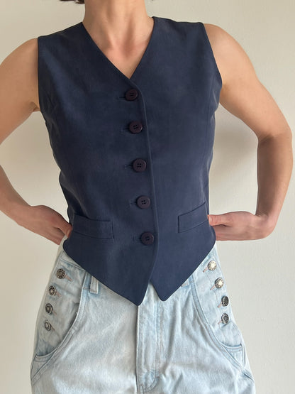 Vintage Navy Cropped Silk Vest
