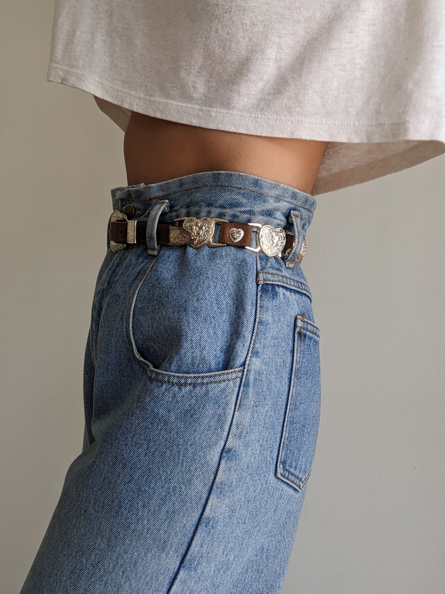 Rare Vintage Leather & Silver Heart Link Belt