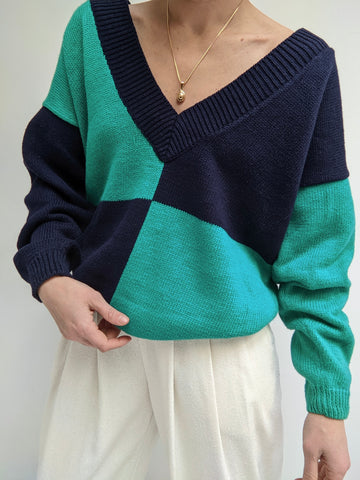 Vintage Checkered Collegiate Knit Sweater
