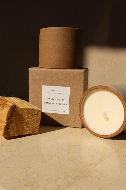 Palo Santo, Juniper, & Cedarwood Soy Candle / Available in White & Terracotta Ceramic