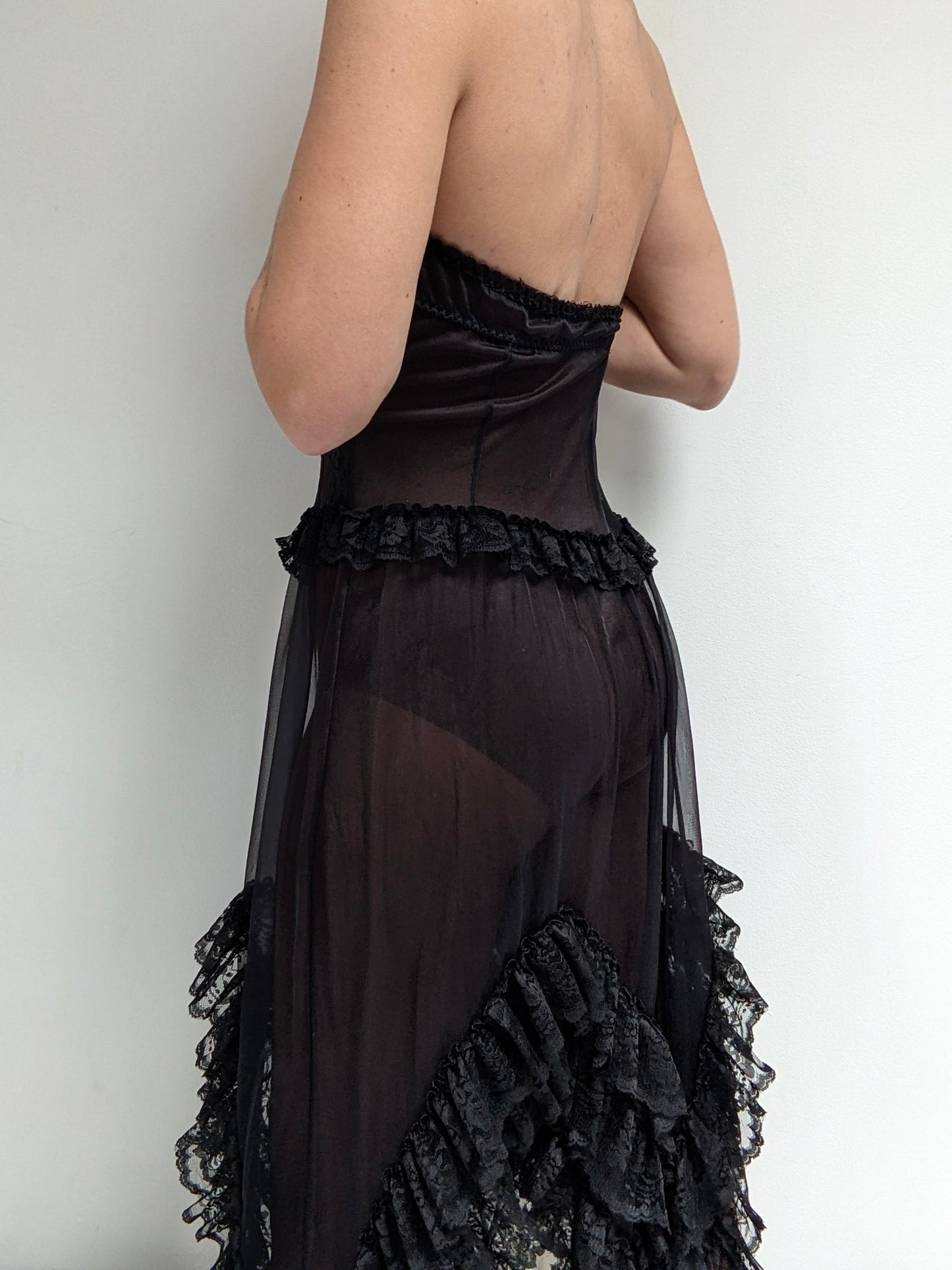 Incredible Vintage Sheer Lace Ruffled Dress