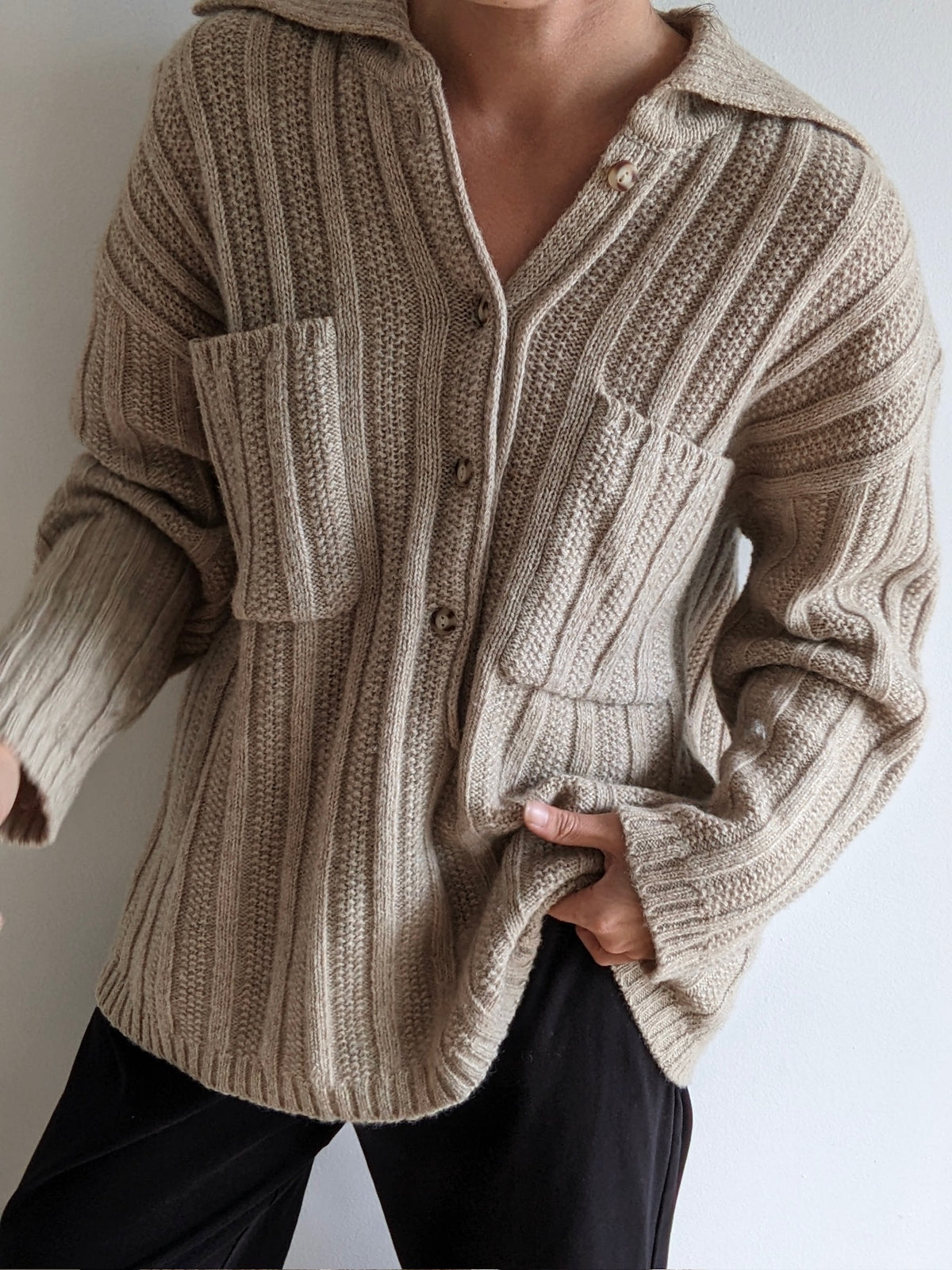 Vintage Oat Collared Wool Henley