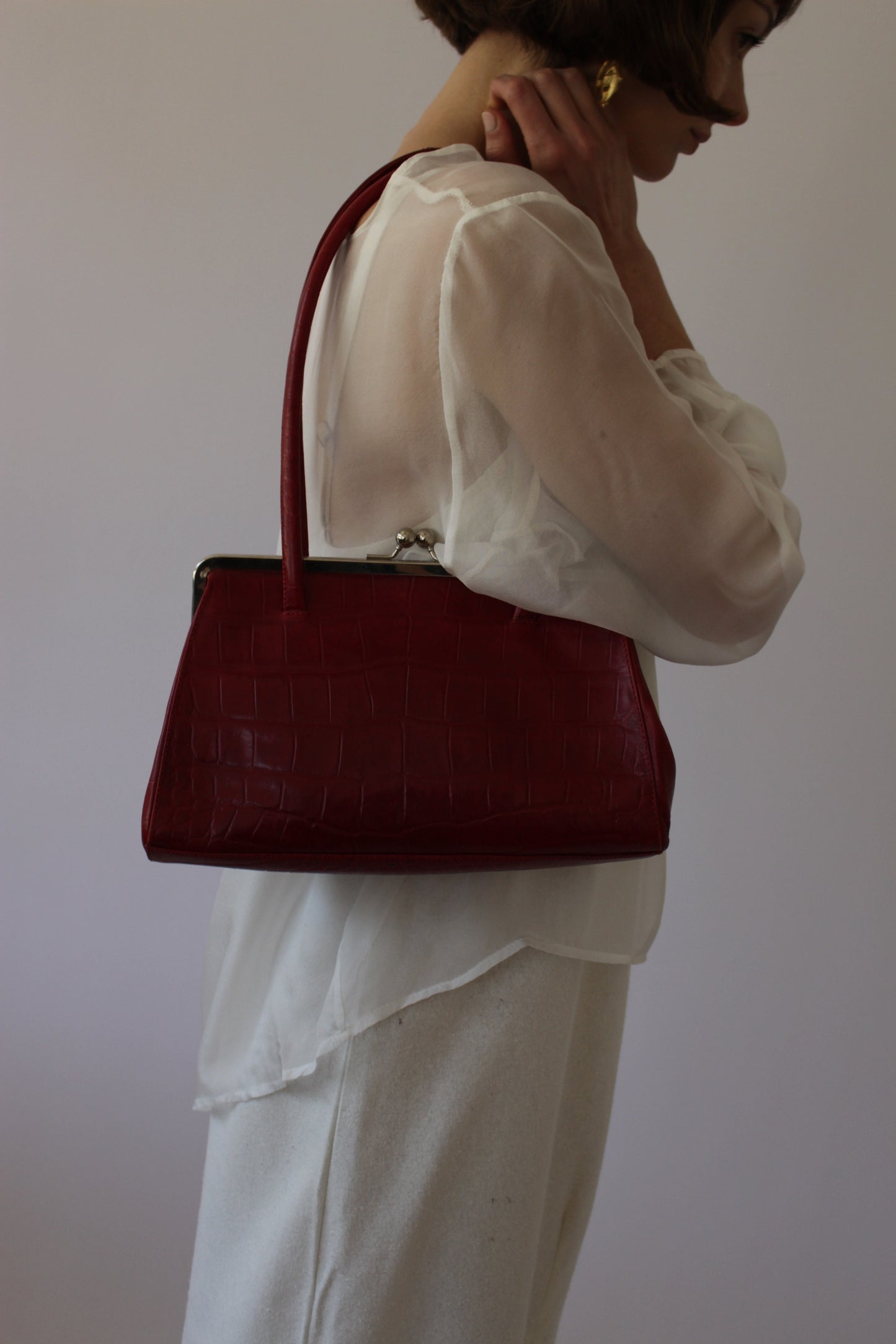Bold Vintage Red Embossed Leather Bag