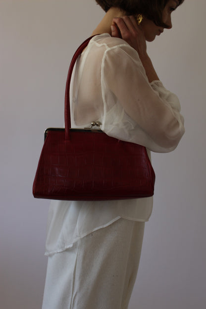 Bold Vintage Red Embossed Leather Bag