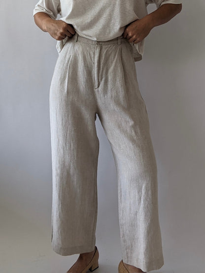 Vintage Oat Linen Wide Leg Trousers