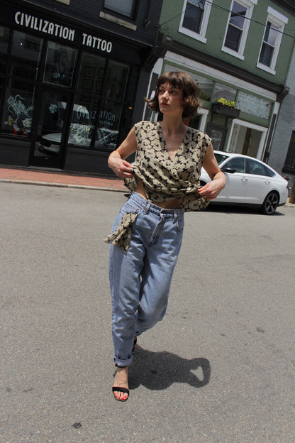 Rare Vintage Floral Silk Wrap Top & Scarf Set