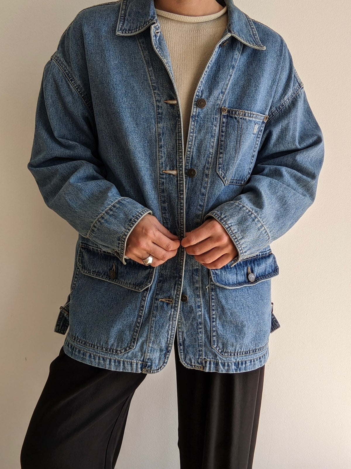 Vintage Faded Denim Chore Coat