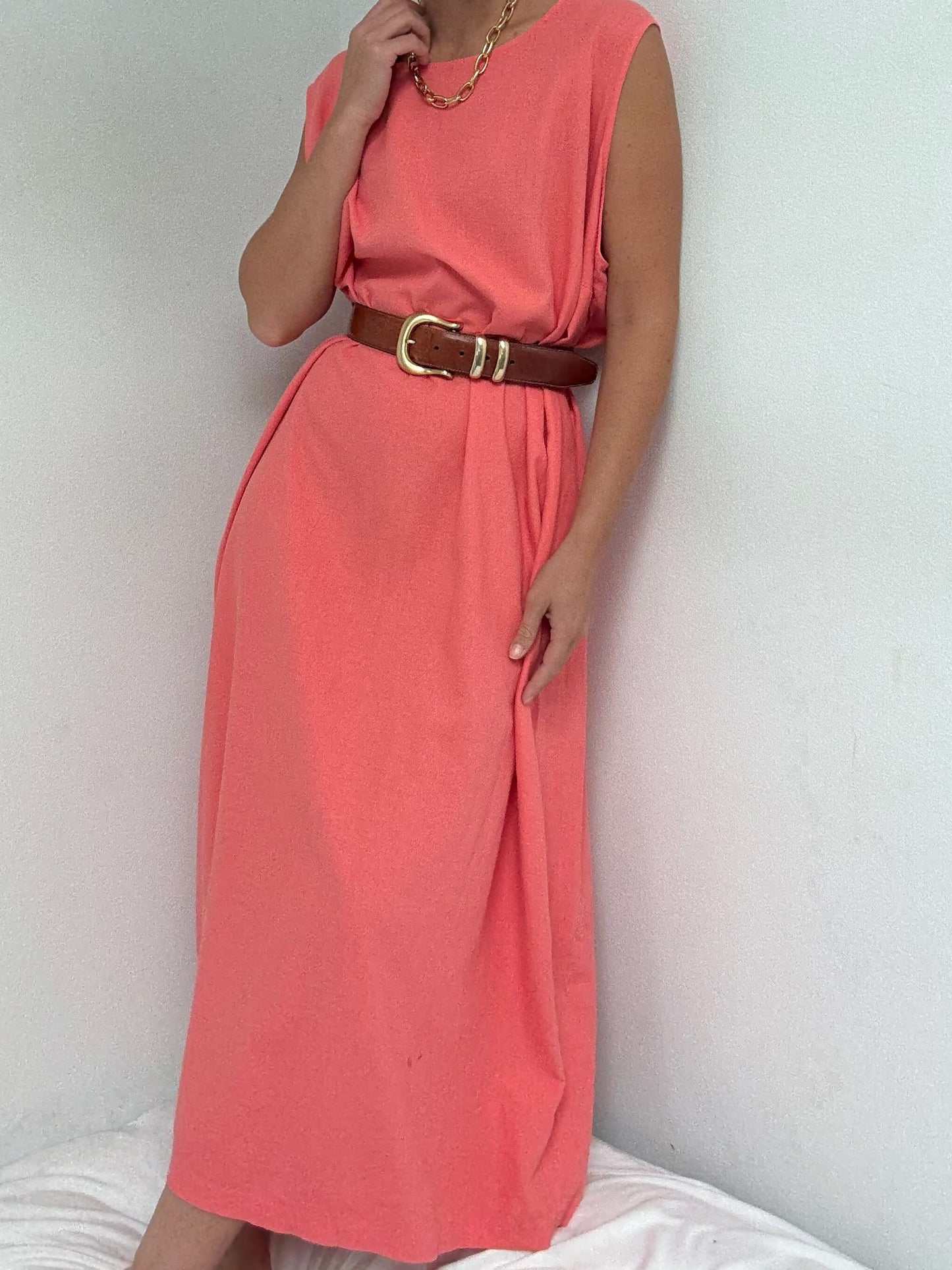 Vintage Salmon Linen Market Dress