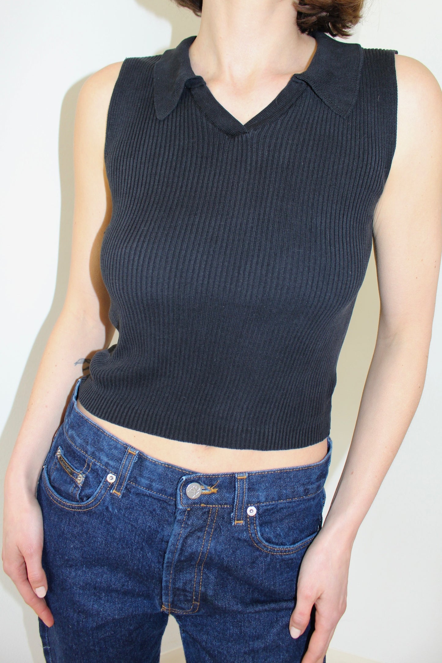 90s Faded Black Sleeveless Silk Top