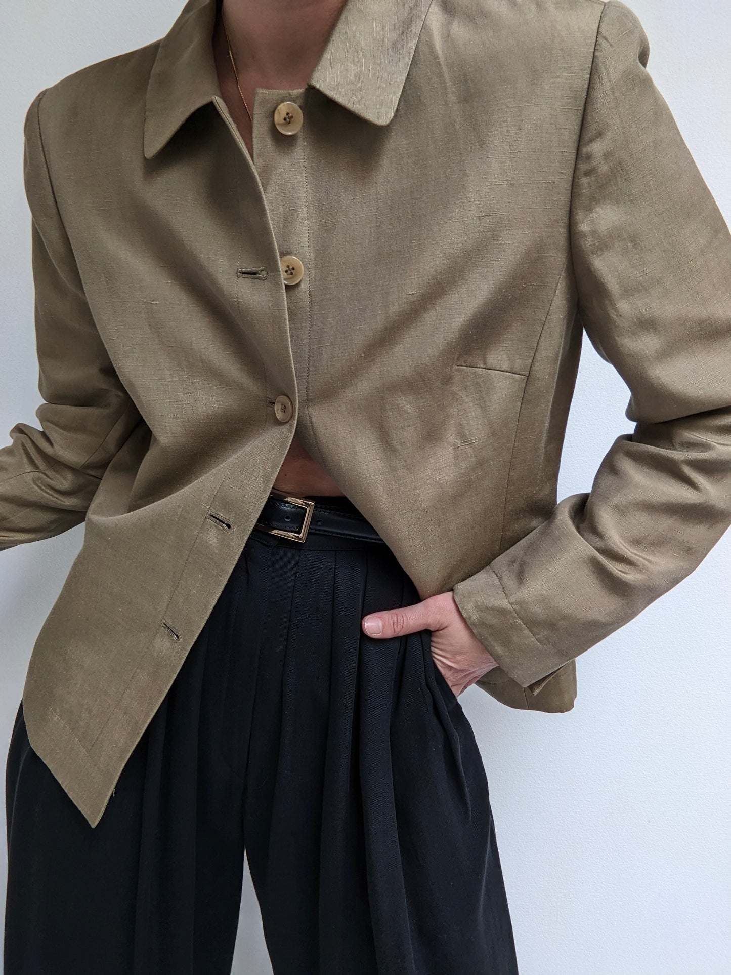 Vintage Olive Silk & Linen Jacket