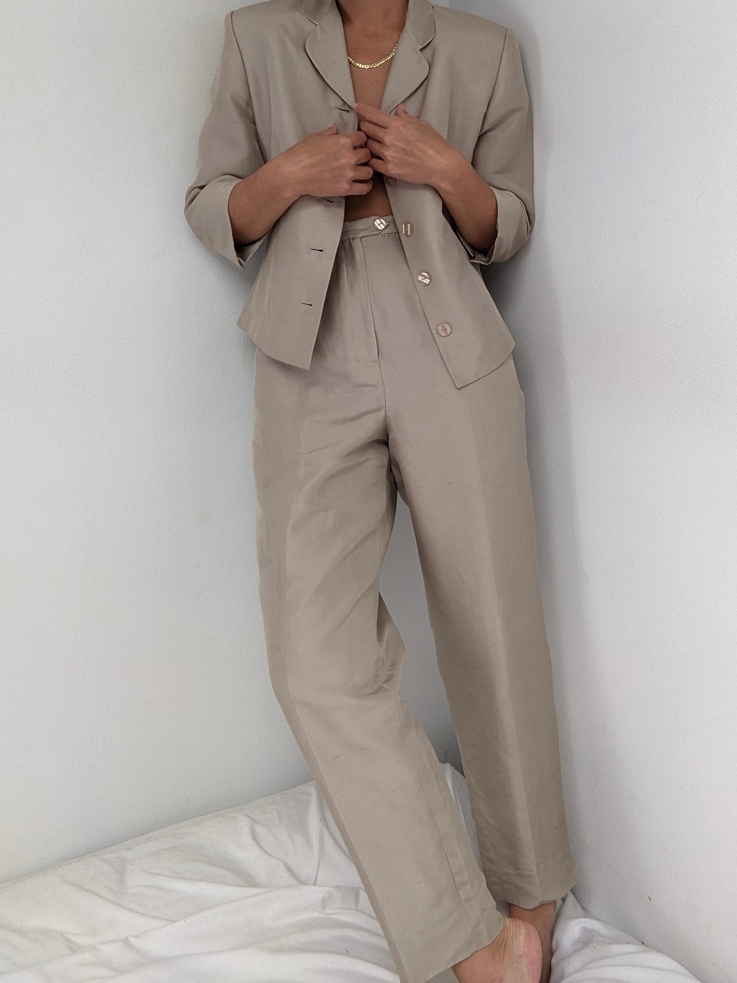 Vintage Champagne Brushed Silk Pant Set