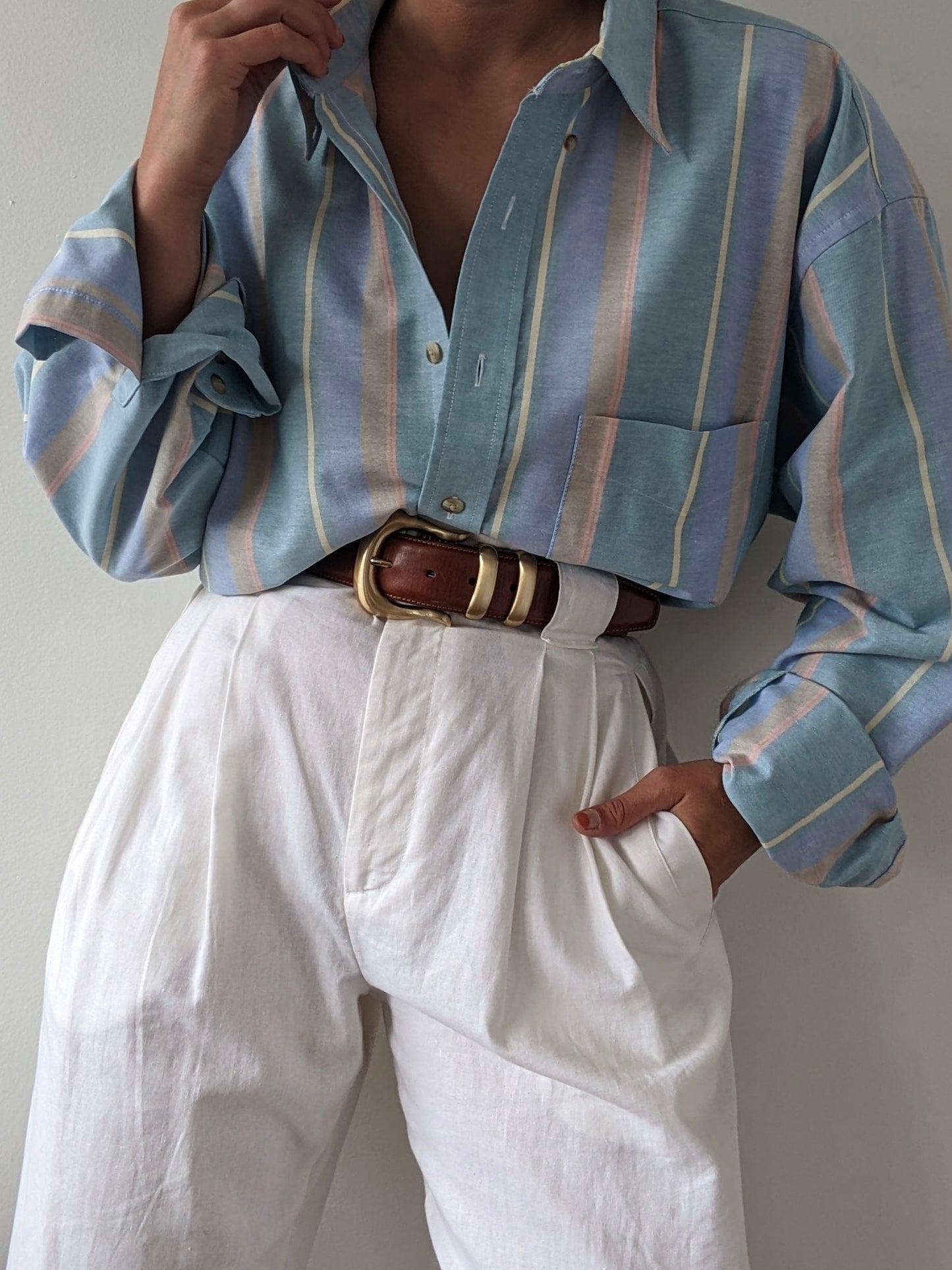 Vintage Pastel Striped Button-Down Shirt
