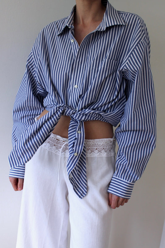 Vintage Faded Blue Striped Cotton Shirt