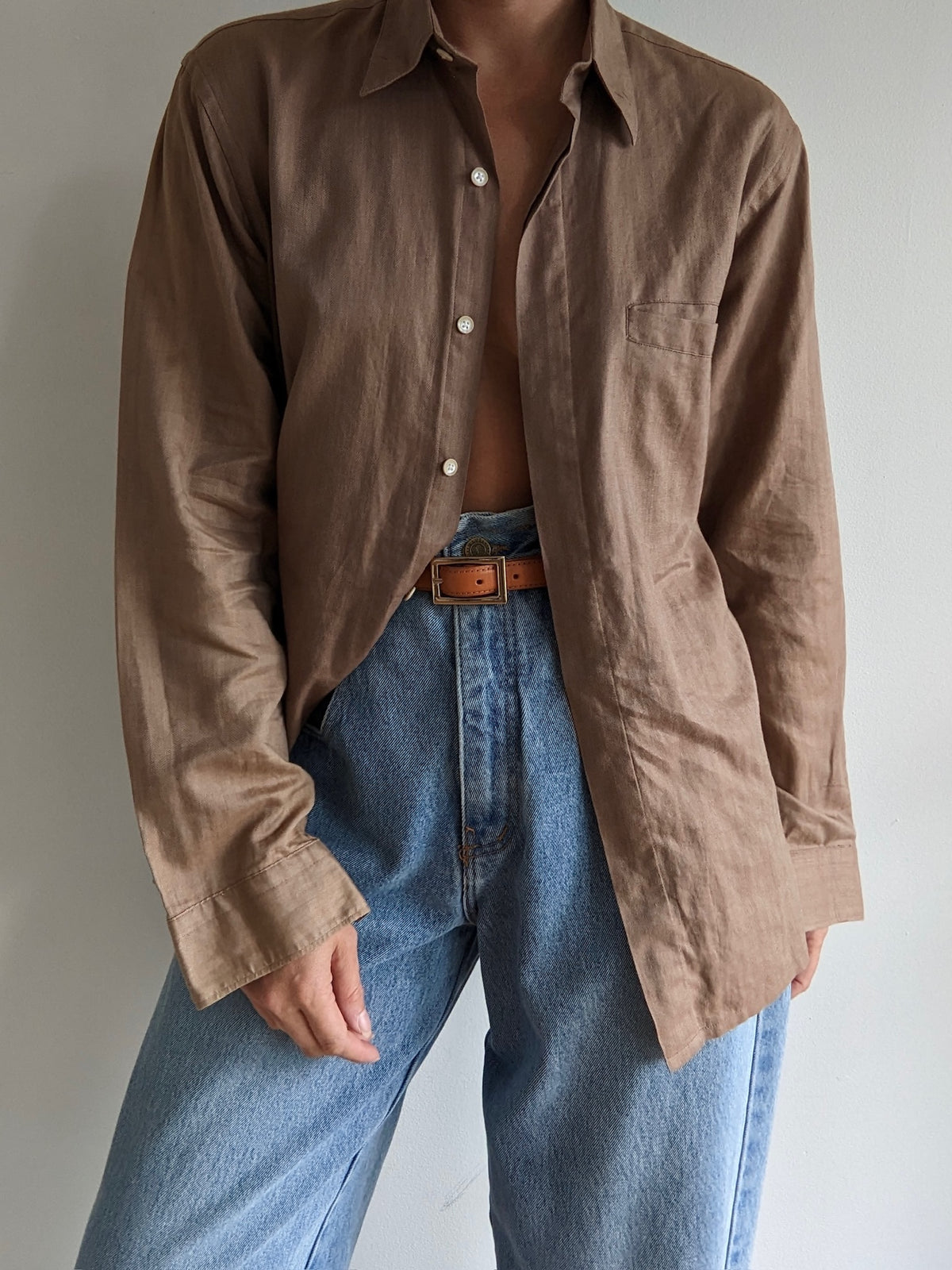 Vintage YSL Mocha Herringbone Shirt