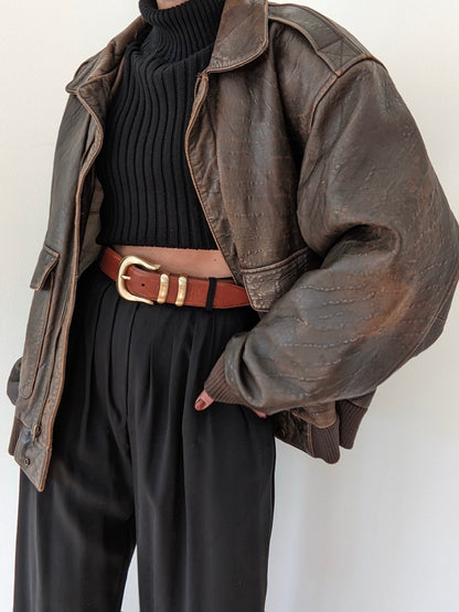 Incredible Vintage Tobacco Leather Bomber
