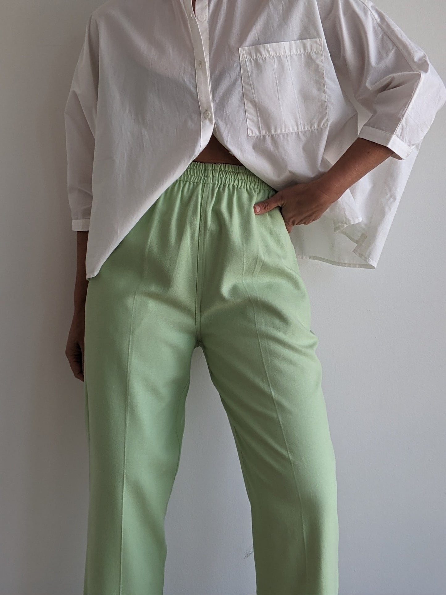 Vintage Matcha Woven Silk Leisure Pants