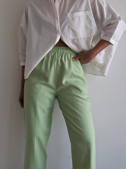 Vintage Matcha Woven Silk Leisure Pants