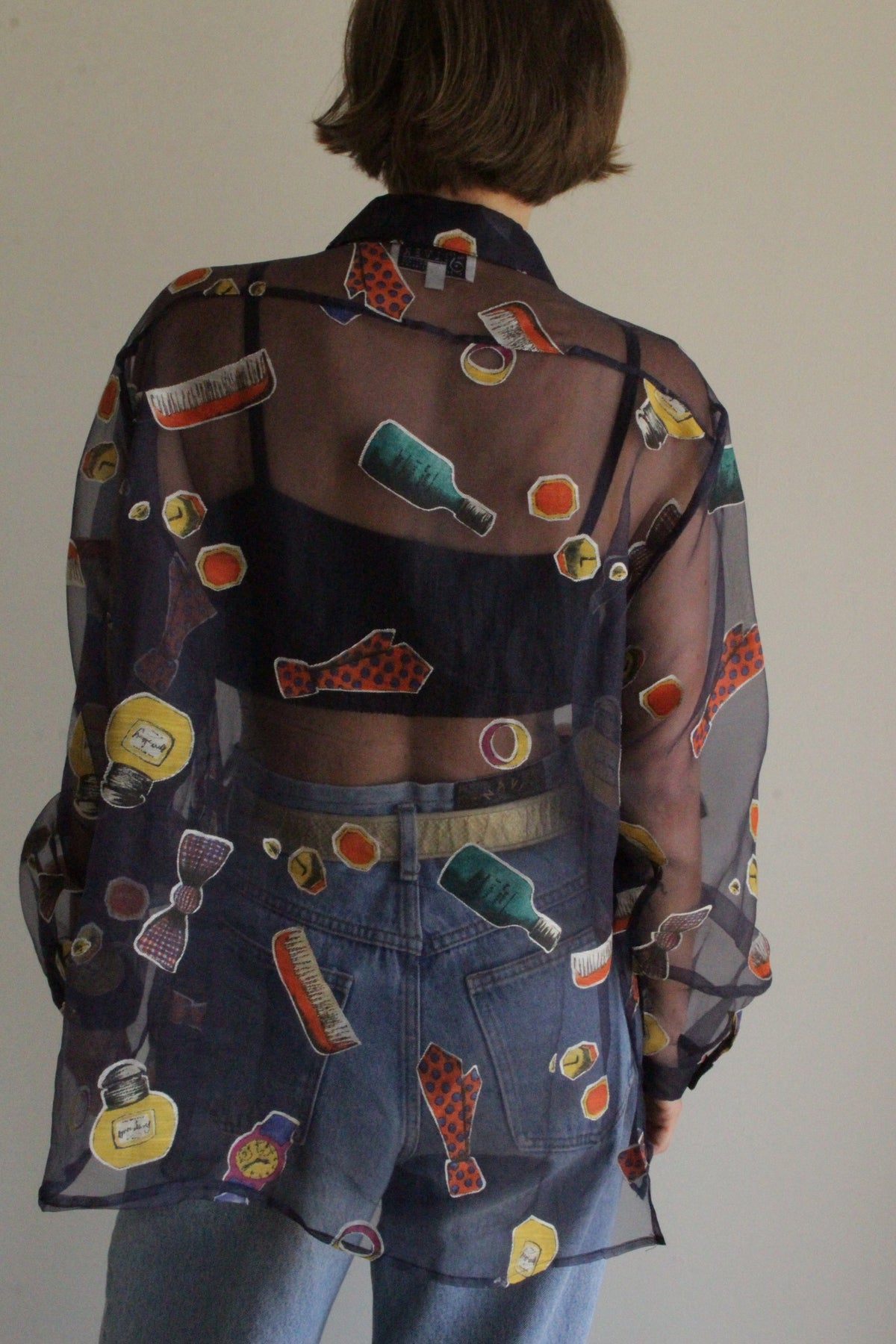 Fun Vintage Sheer Novelty Print Blouse