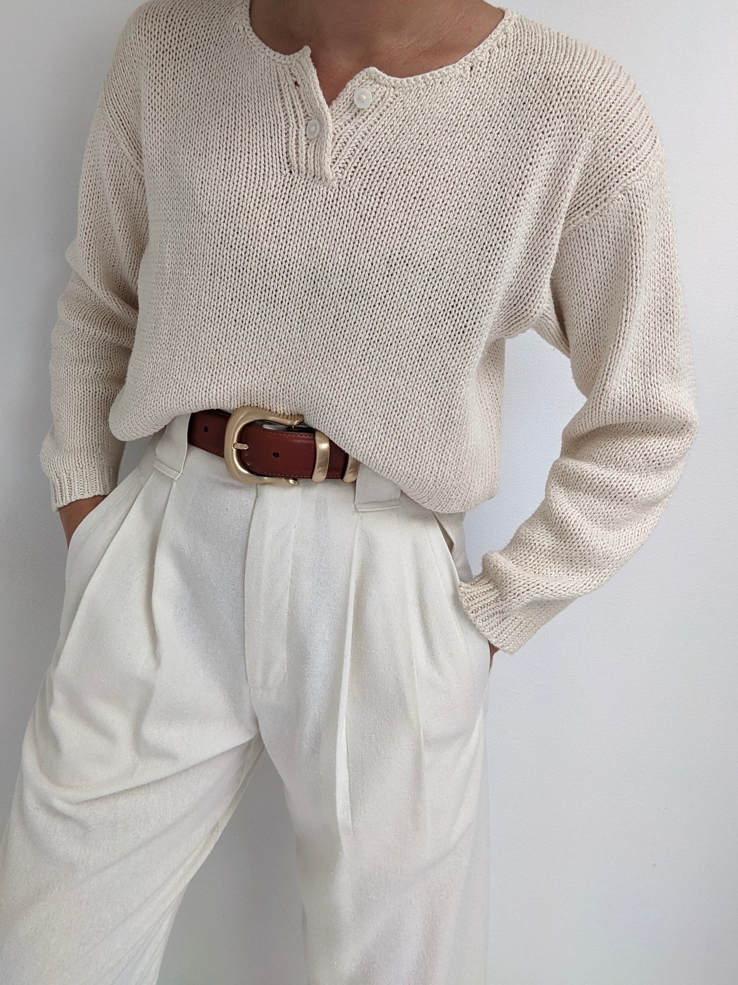 Vintage Cream Silk Pocket Henley