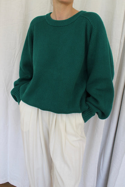 Vintage Evergreen Ribbed Cotton Sweater