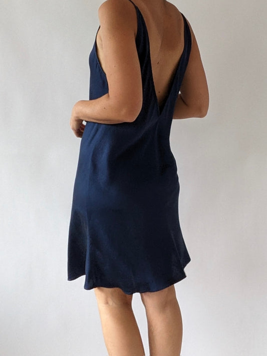 Gorgeous Vintage Navy Silk Slip Dress