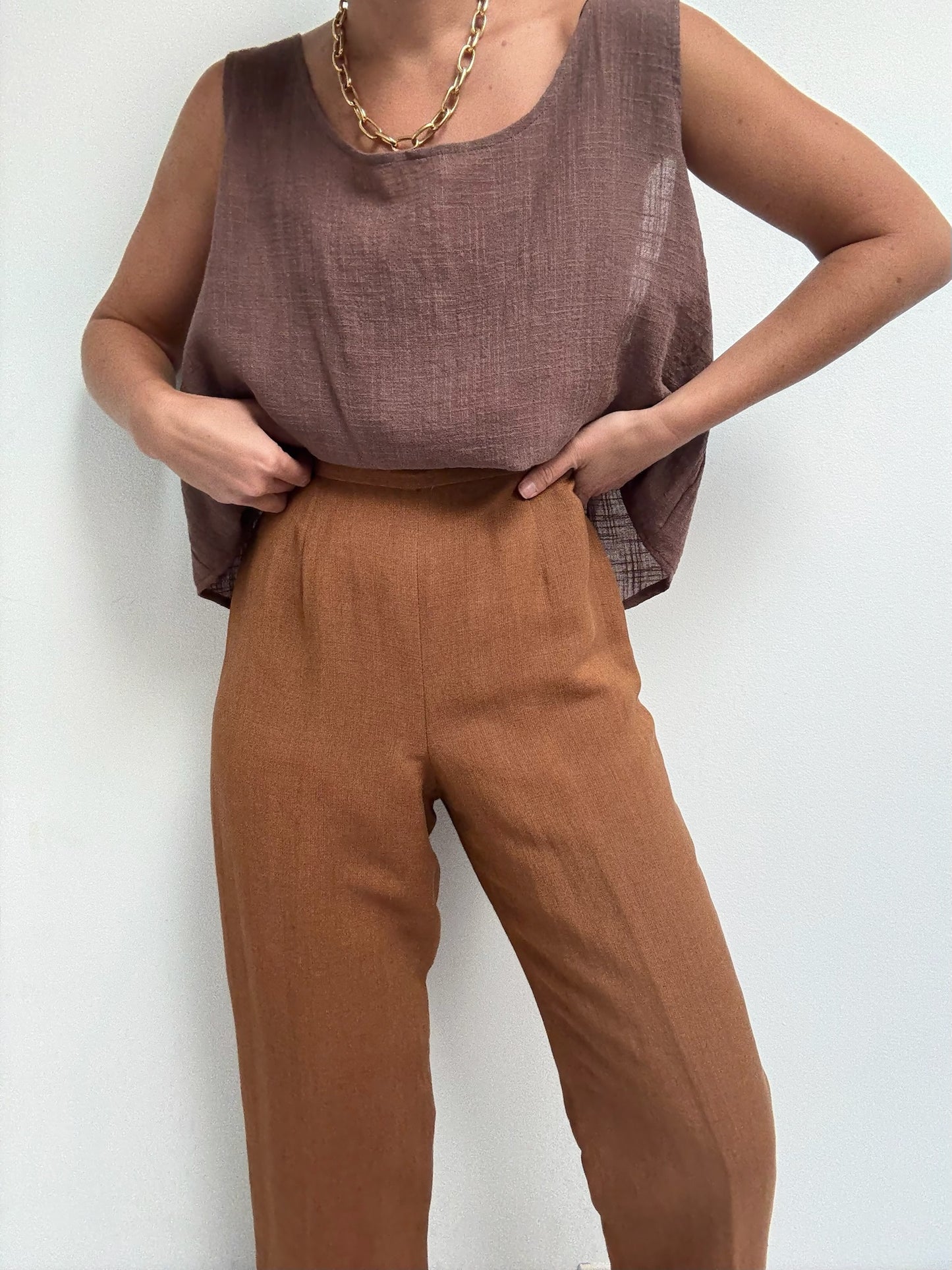 Vintage Toffee Woven Linen Pants