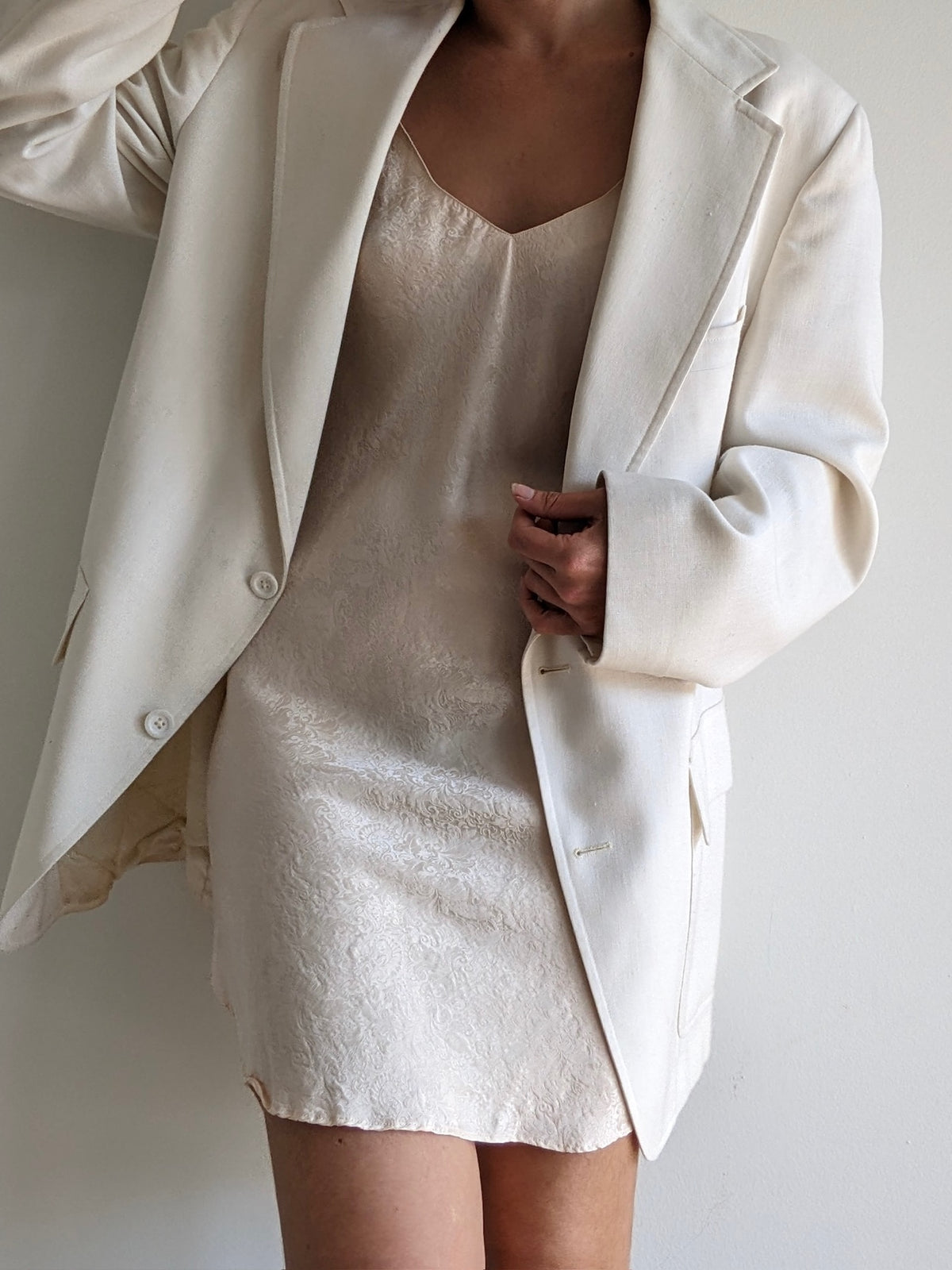 Vintage Cream Printed Silk Slip Dress